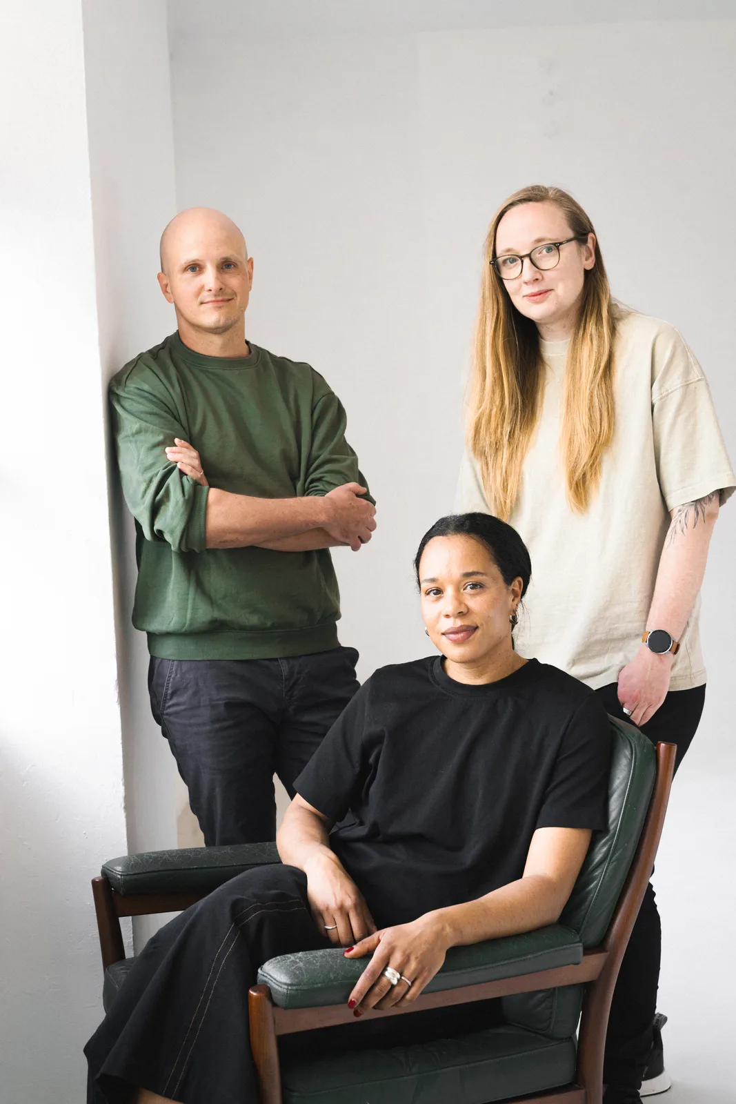 Studio portrait of three colleagues photographed together in Barcelona