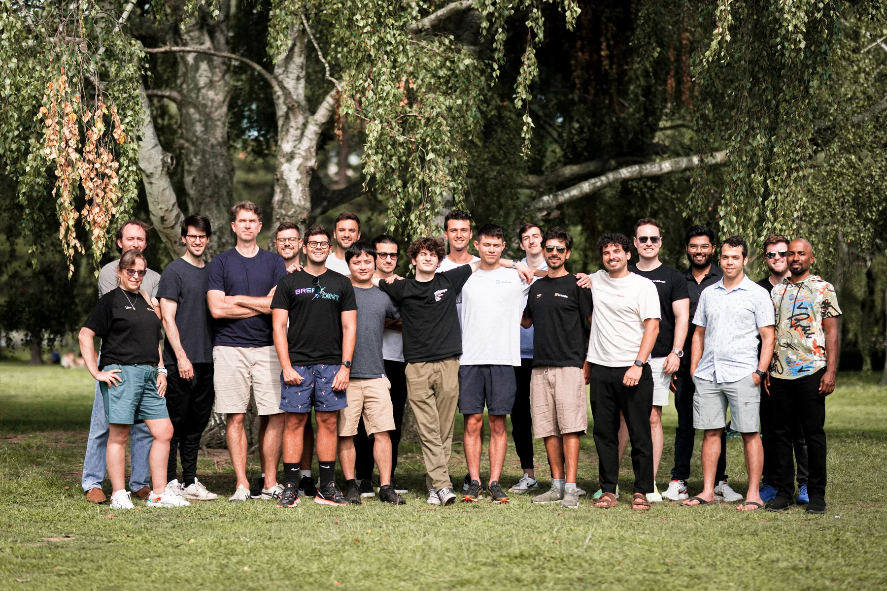 Large company team photograph outdoors in Barcelona